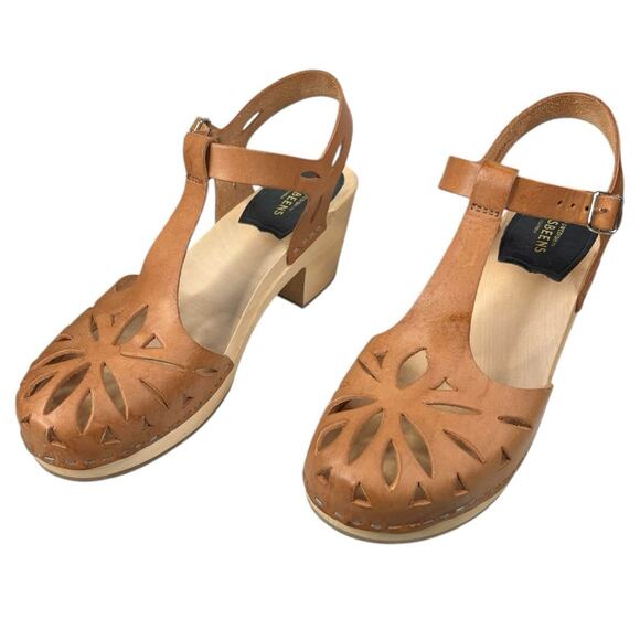 Swedish Hasbeens Women’s Lacy Brown Leather Wooden Sandals Size 39 US - Picture 6 of 12